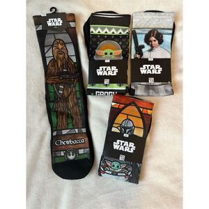 Rock Em Star Wars Socks 4-Pack Chewbacca Mandalorian Baby Yoda Leia
